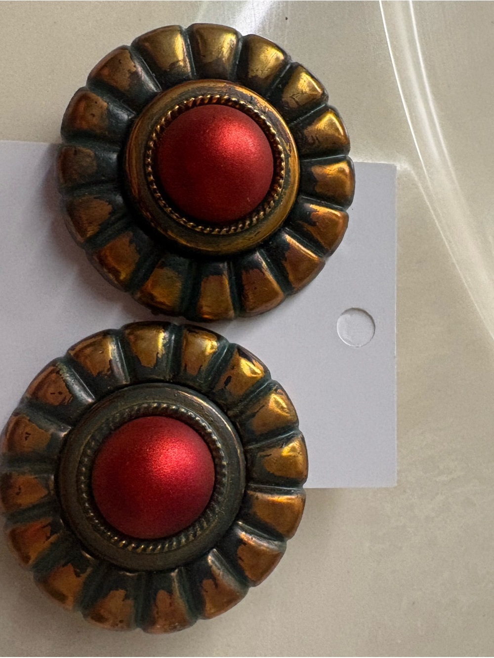 Vintage clip on earrings red and gold